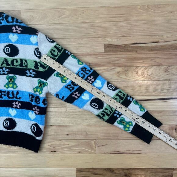 Topshop Sweater Size 4-6 Knit Eight Ball Teddy Bear “Be Grateful” & “Peace” - Picture 6 of 6